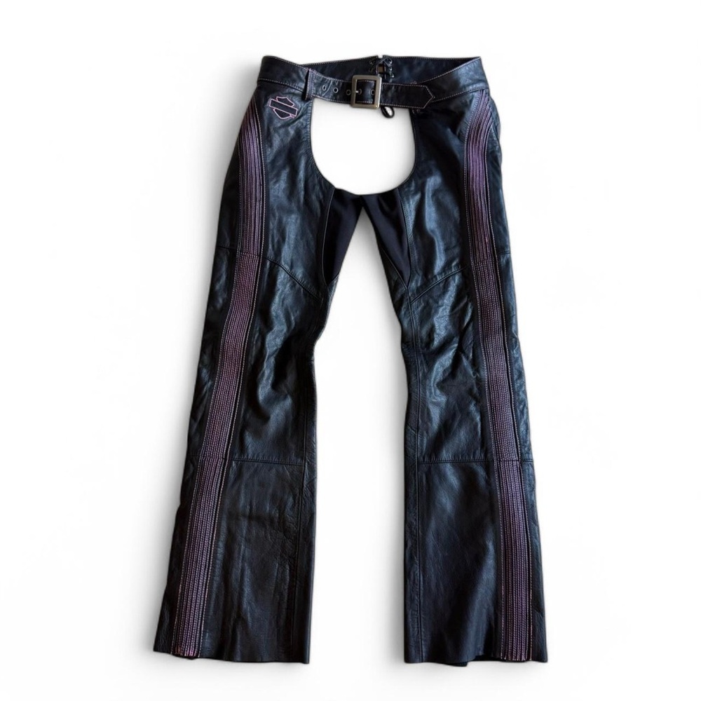 Harley Davidson Black Leather Chaps with Hot Pink Accents
